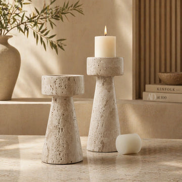 Travertine Candle Holder Set | Minimal Stone Decor | Christmas & Holiday Home Styling Set of 3 Pieces