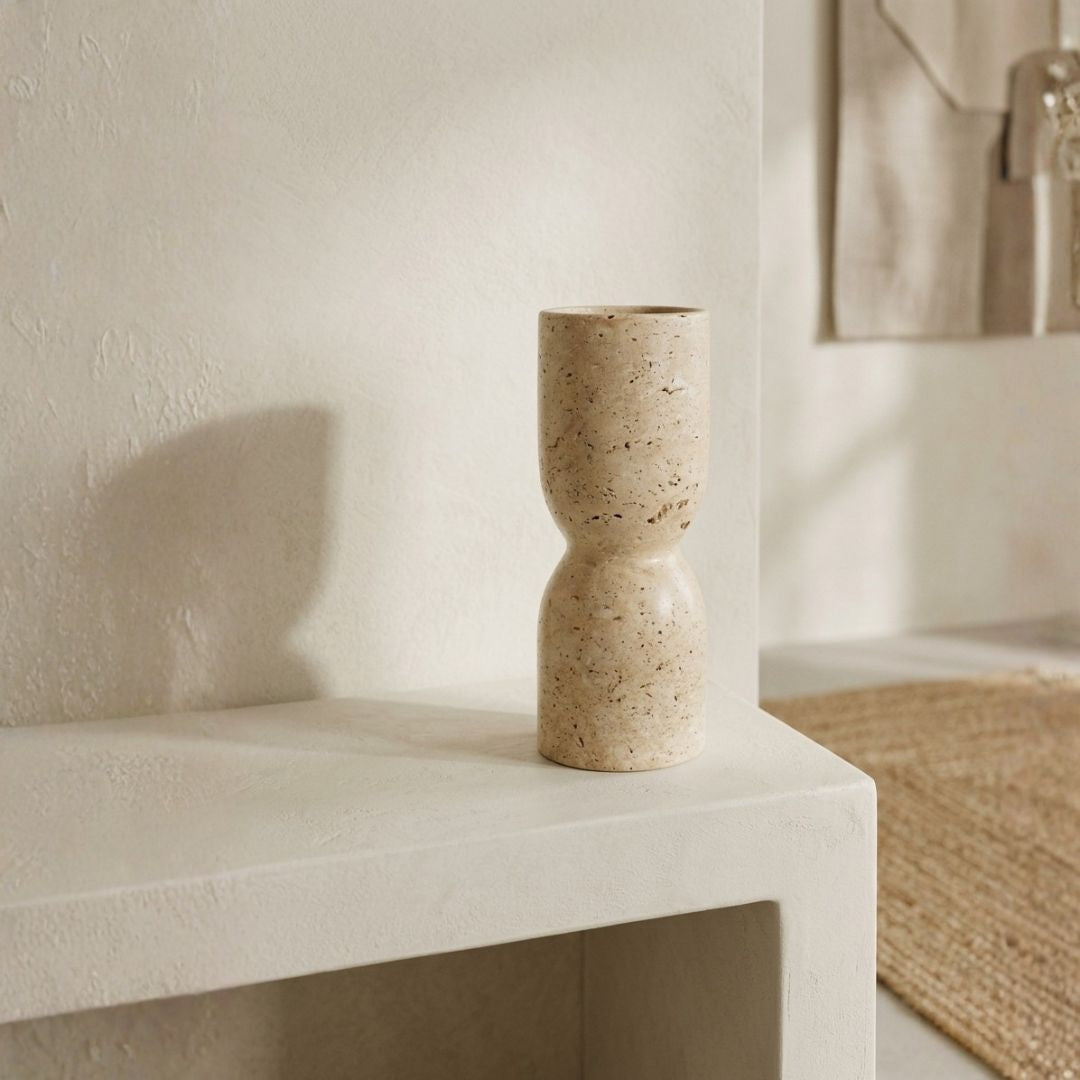 Minimalist home decor candle holder made from natural stone, perfect for modern and Scandinavian interiors.