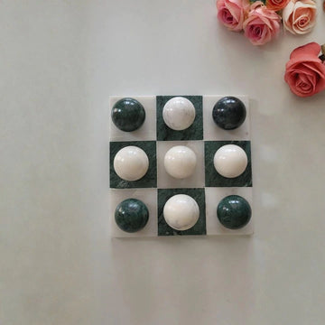 Handmade Marble Tic Tac Toe Set Green and White Stone Detail Home Decor Gift