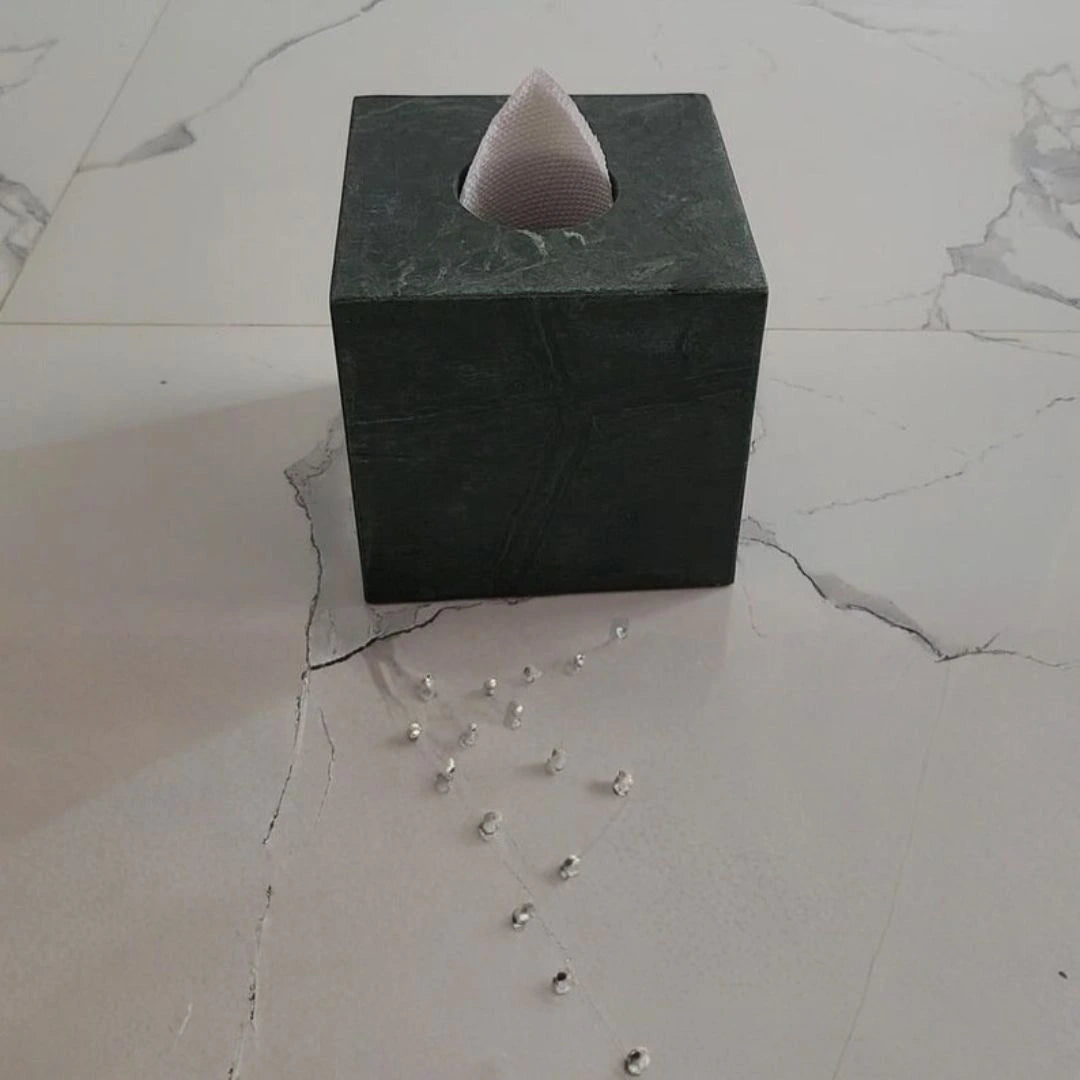 Handcrafted Green Marble Tissue Box Holder | Luxury Stone Bathroom & Table Decor