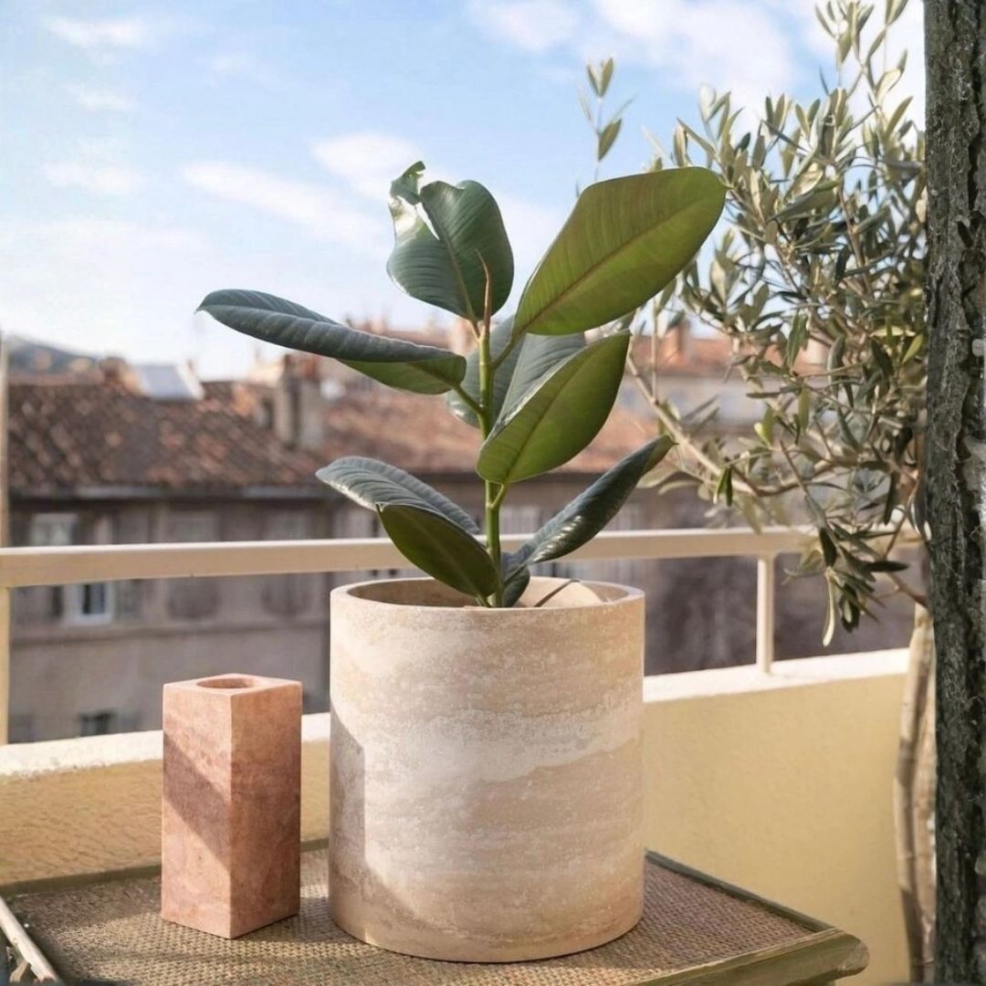 Travertine Round Flower Pot Vase 12 x 12 x 15 Inches