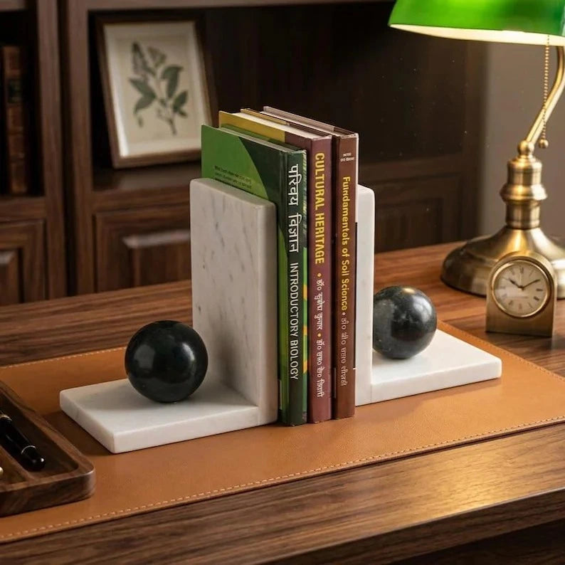 Minimalist Marble Bookends with Decorative Sphere Accents