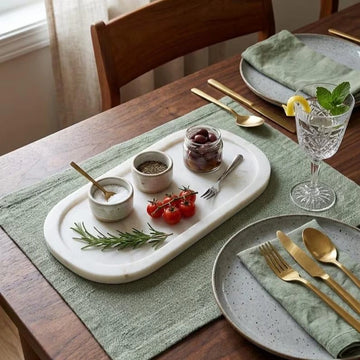 Minimalist Marble Serving Tray | Oval White Stone Tray