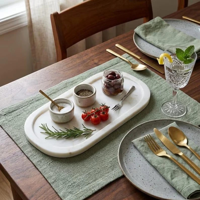 Minimalist Marble Serving Tray | Oval White Stone Tray