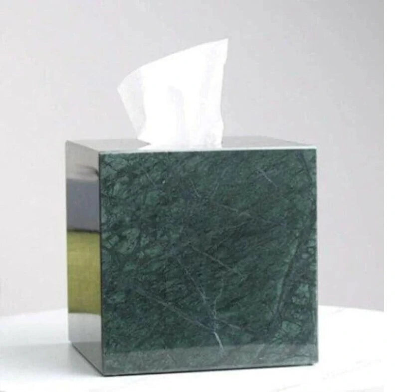Handcrafted Green Marble Tissue Box Holder | Luxury Stone Bathroom & Table Decor