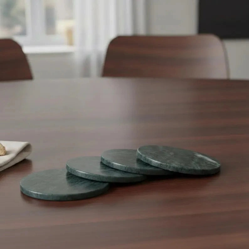 Handmade Green Marble Coaster Set | Vintage Elegant Drink Coasters