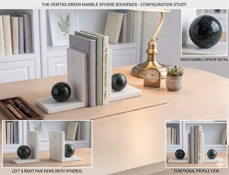 Minimalist Marble Bookends with Decorative Sphere Accents