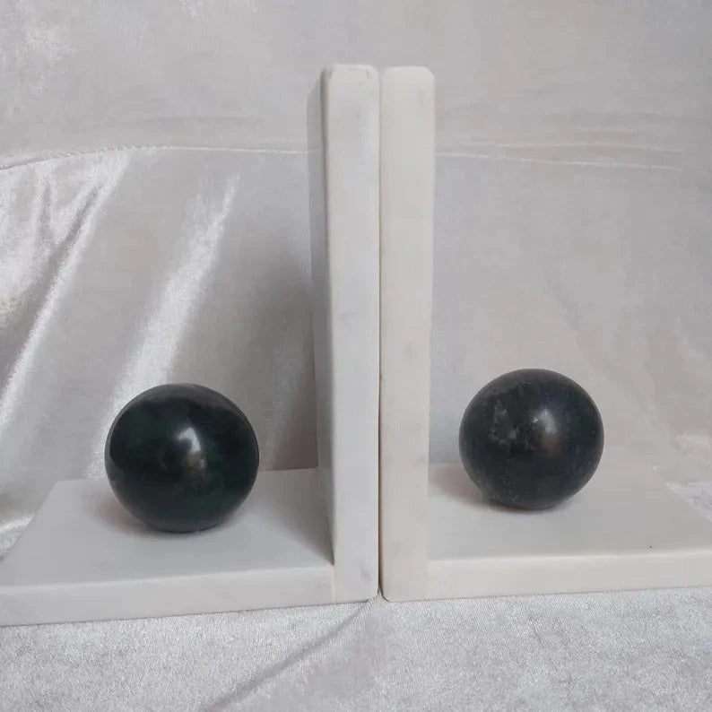 Minimalist Marble Bookends with Decorative Sphere Accents